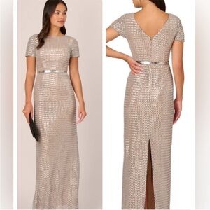 Papell Studio Silver Nude  long formal gown.